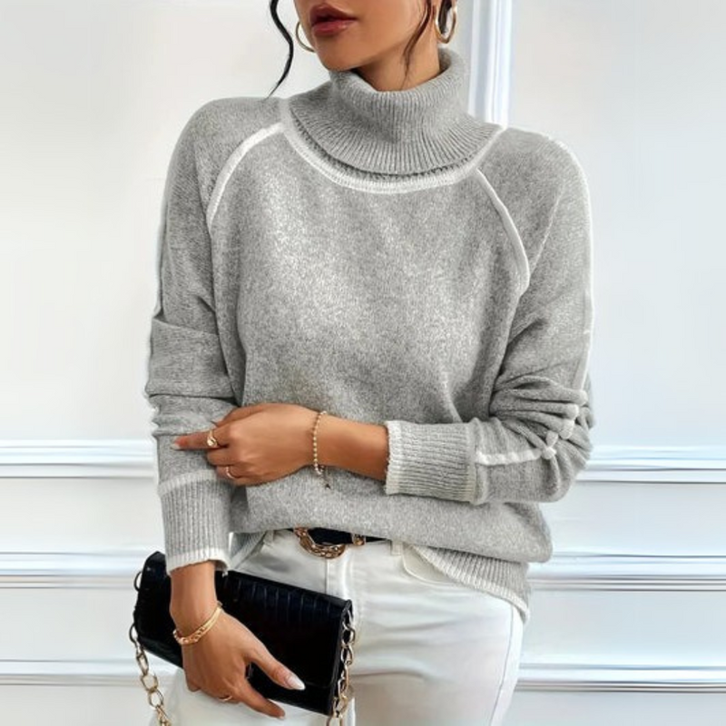 Women's Contrast Trim Turtleneck Sweater