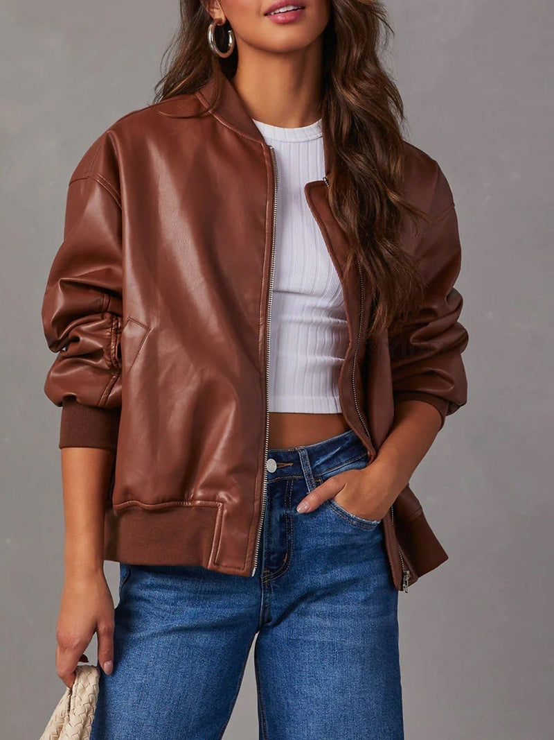 Women's Leather Bomber Jacket | Liv