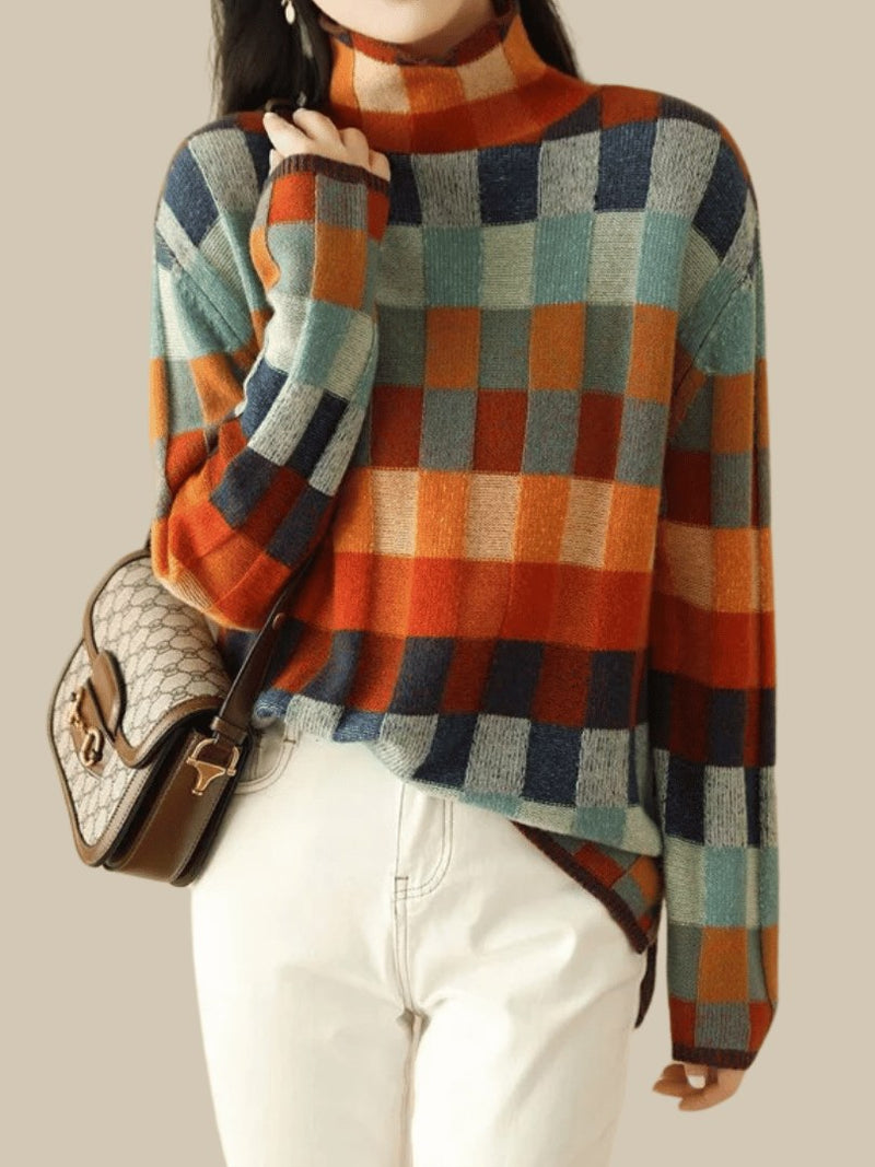 Women's Patchwork Cashmere Turtleneck Sweater | Ravelyn