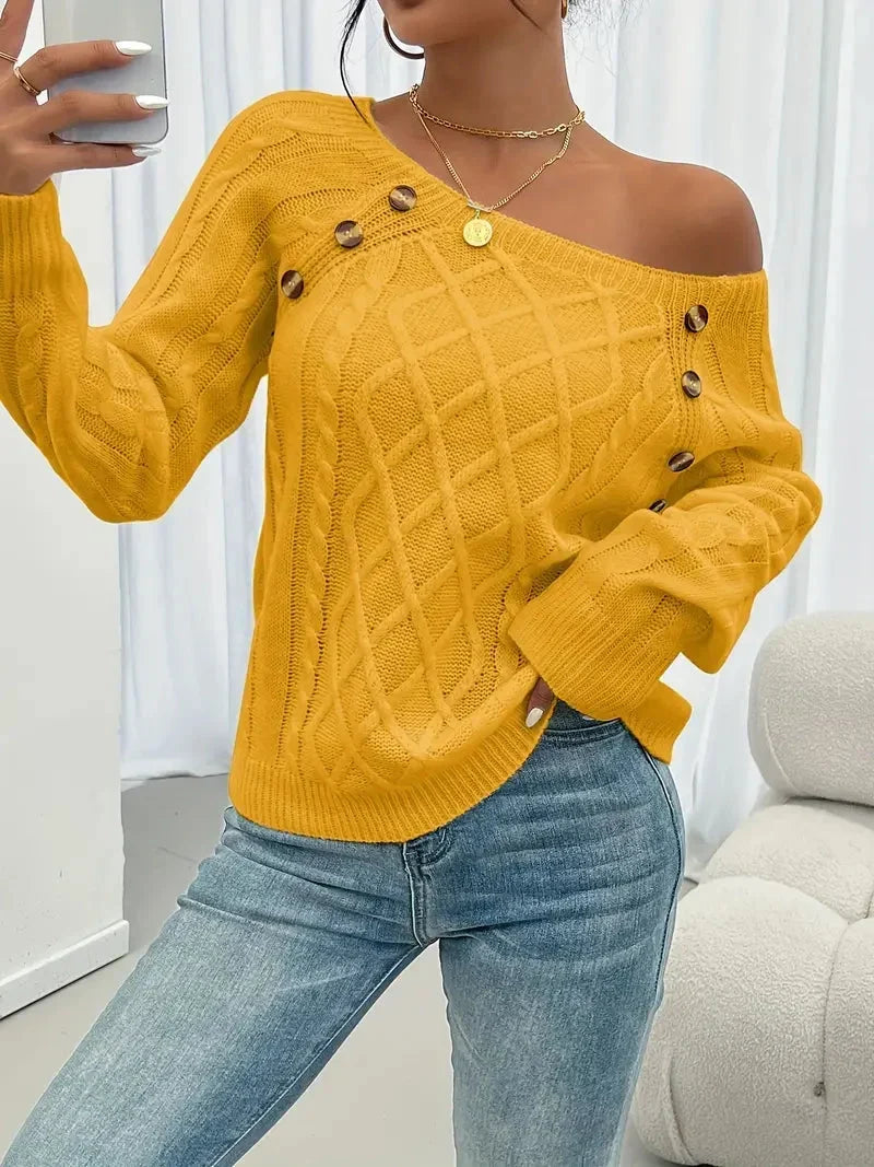 Women's Cable Knit Square Neck Sweater | Daisy