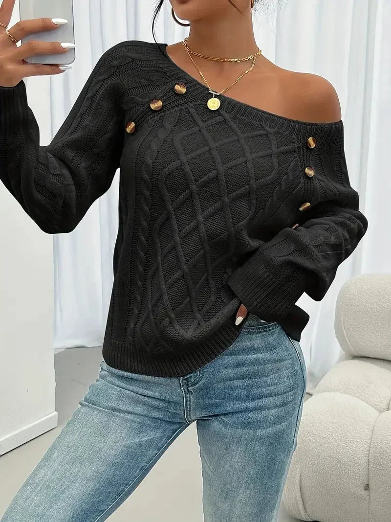 Women's Cable Knit Square Neck Sweater | Daisy