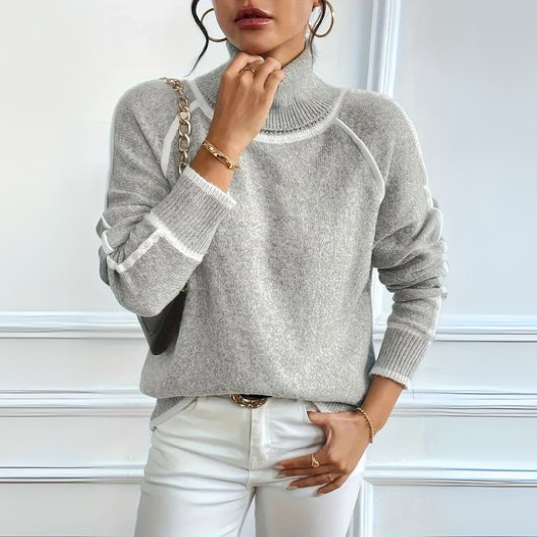 Women's Contrast Trim Turtleneck Sweater