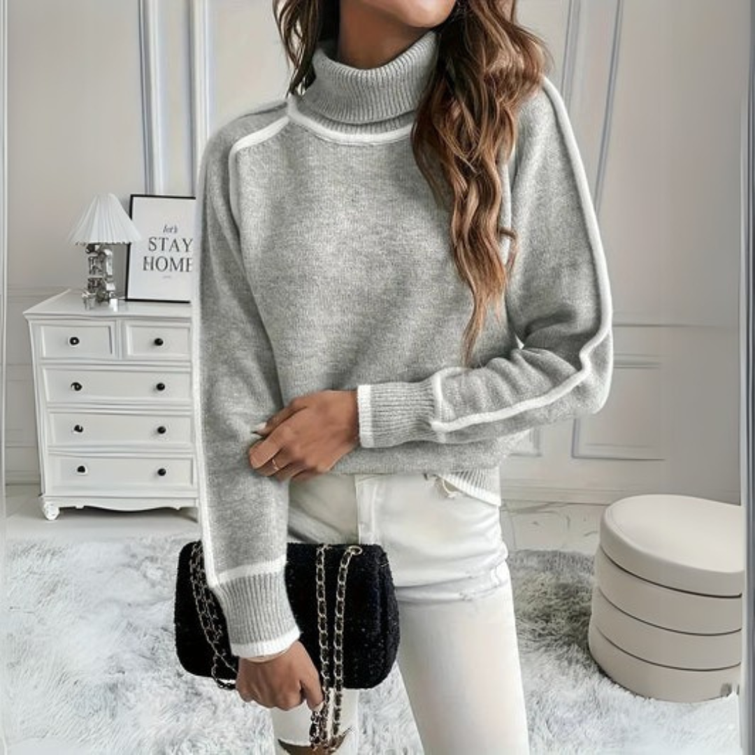 Women's Contrast Trim Turtleneck Sweater