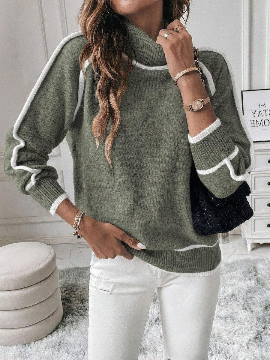 Women's Contrast Trim Turtleneck Sweater