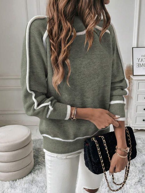 Women's Contrast Trim Turtleneck Sweater