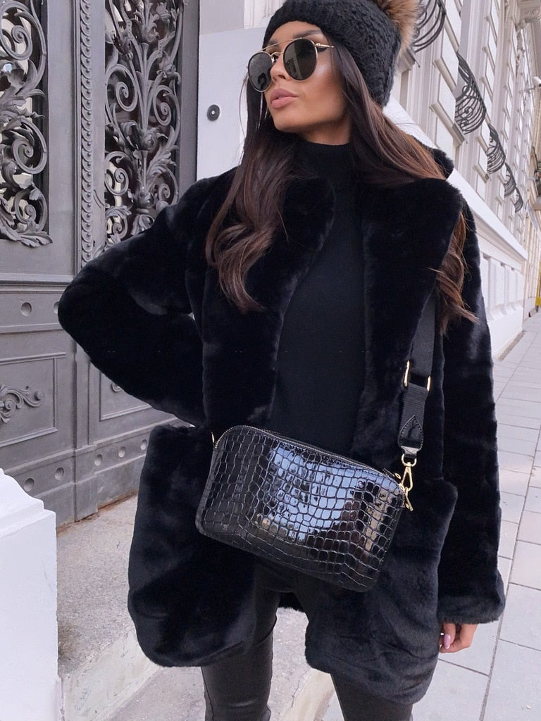 Women's Black Faux Fur Jacket | Drune
