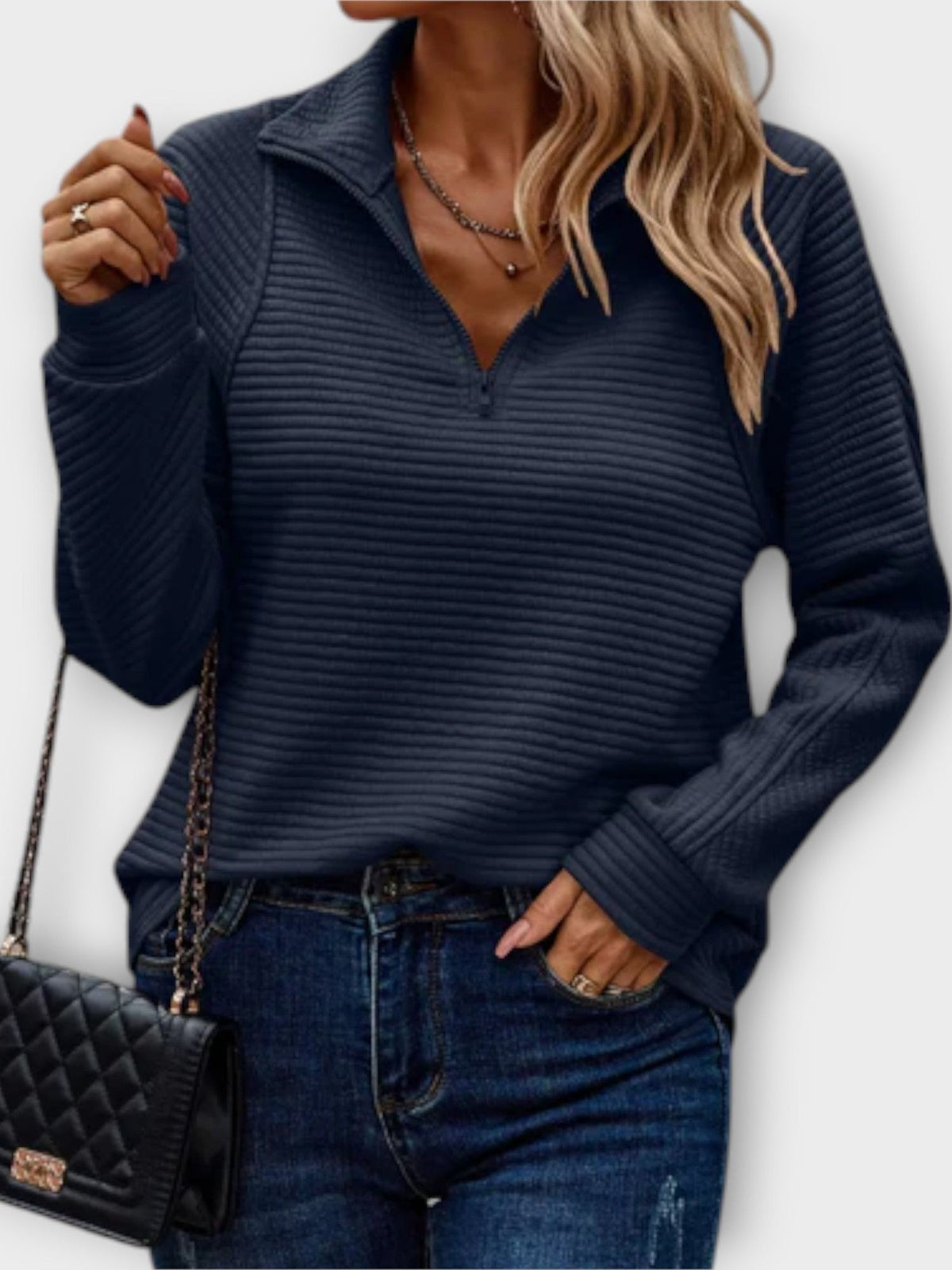 Women's V-Neck Zip Sweater | Chrystah