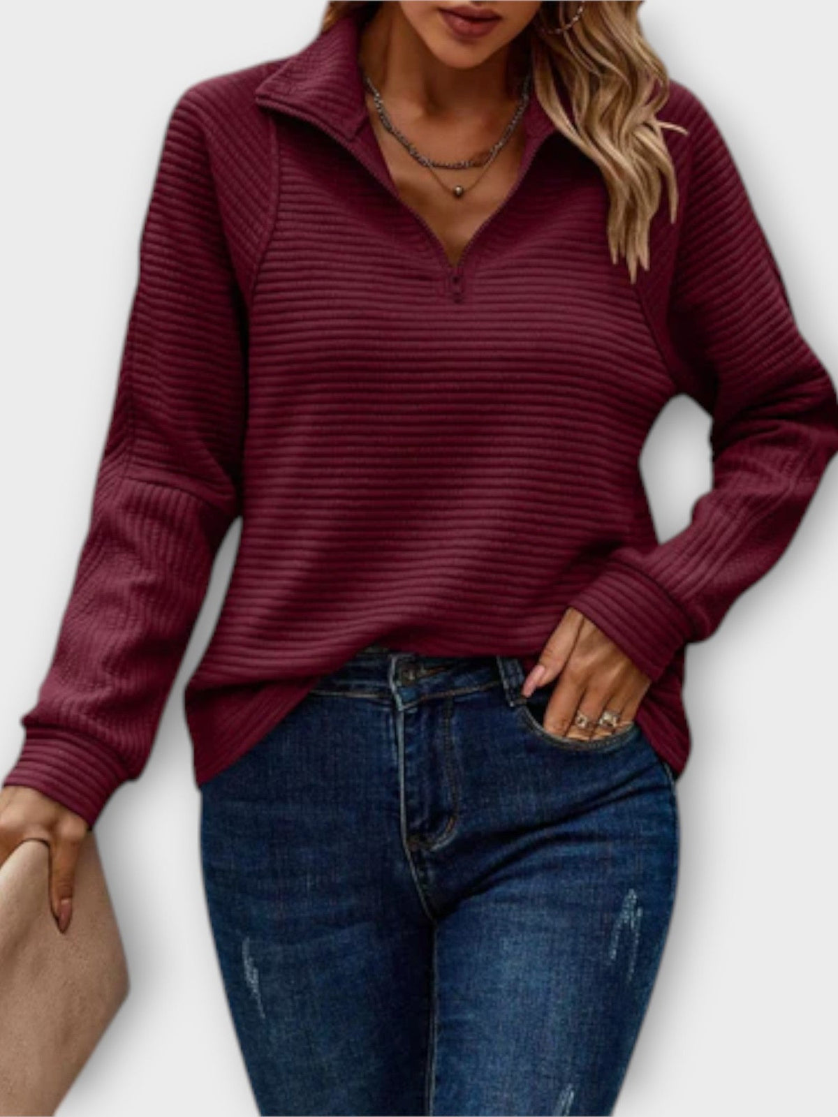 Women's V-Neck Zip Sweater | Chrystah