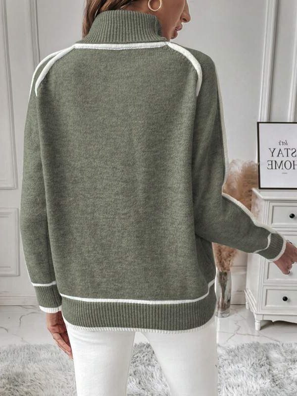 Women's Contrast Trim Turtleneck Sweater