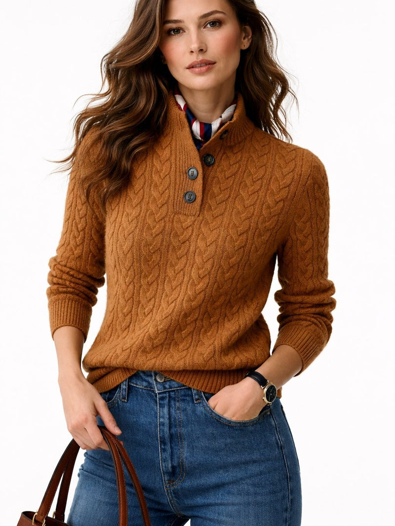 Women's Cable Knit Button-Neck Sweater | Jaliyah
