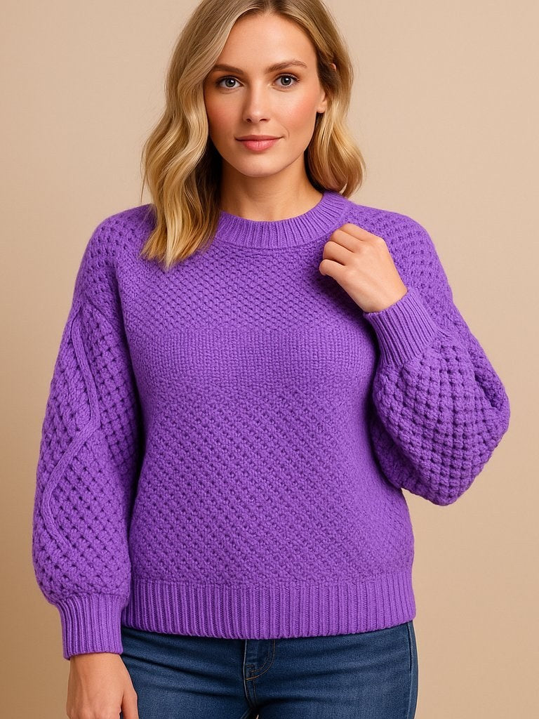 Women's Cable Knit Sweater with Sleeve Detail | Jaliyah