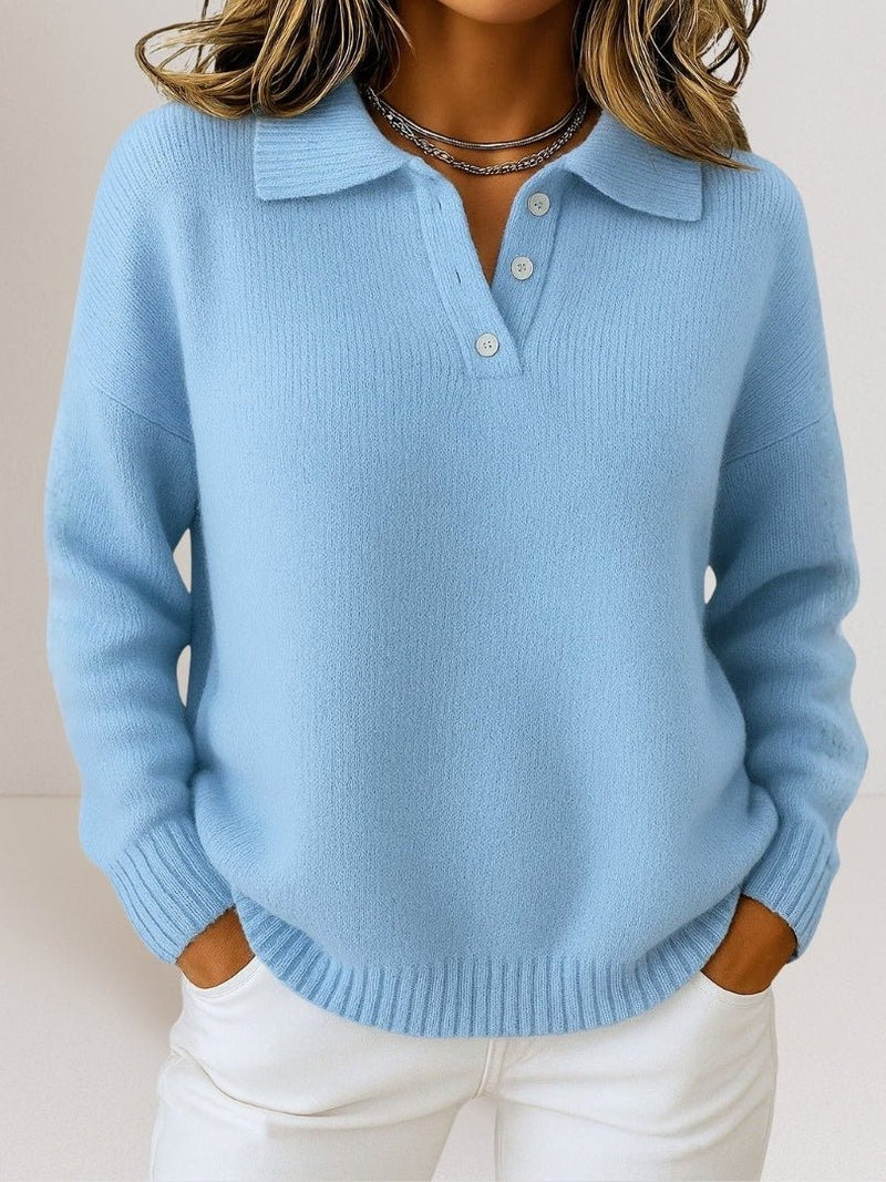 Women's Polo Sweater with Button Placket