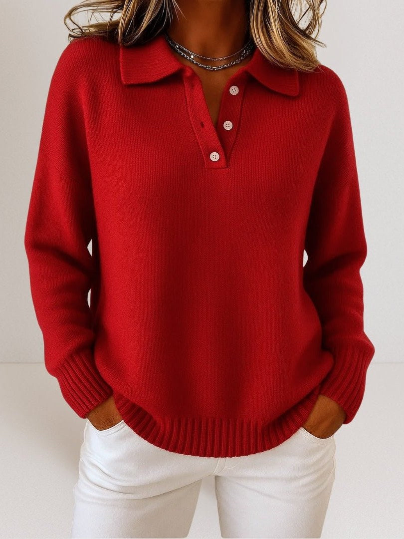Women's Polo Sweater with Button Placket