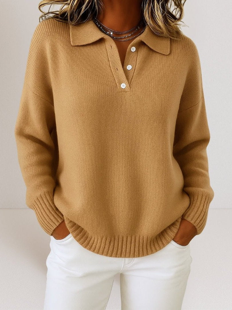 Women's Polo Sweater with Button Placket