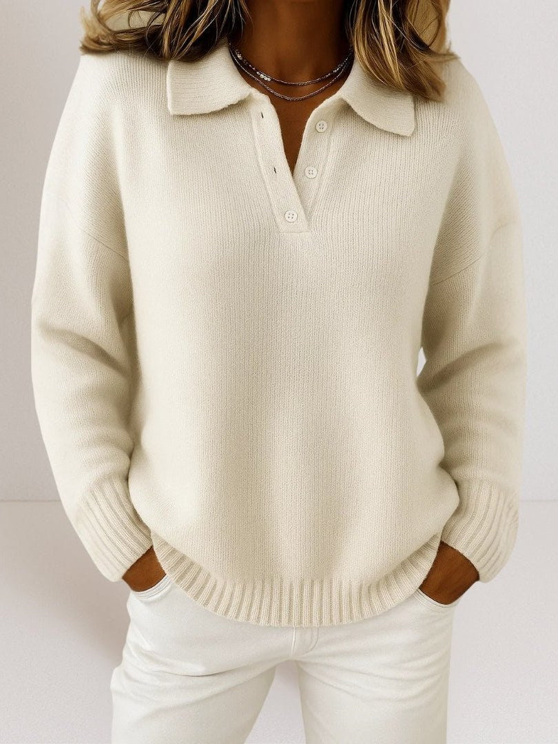 Women's Polo Sweater with Button Placket