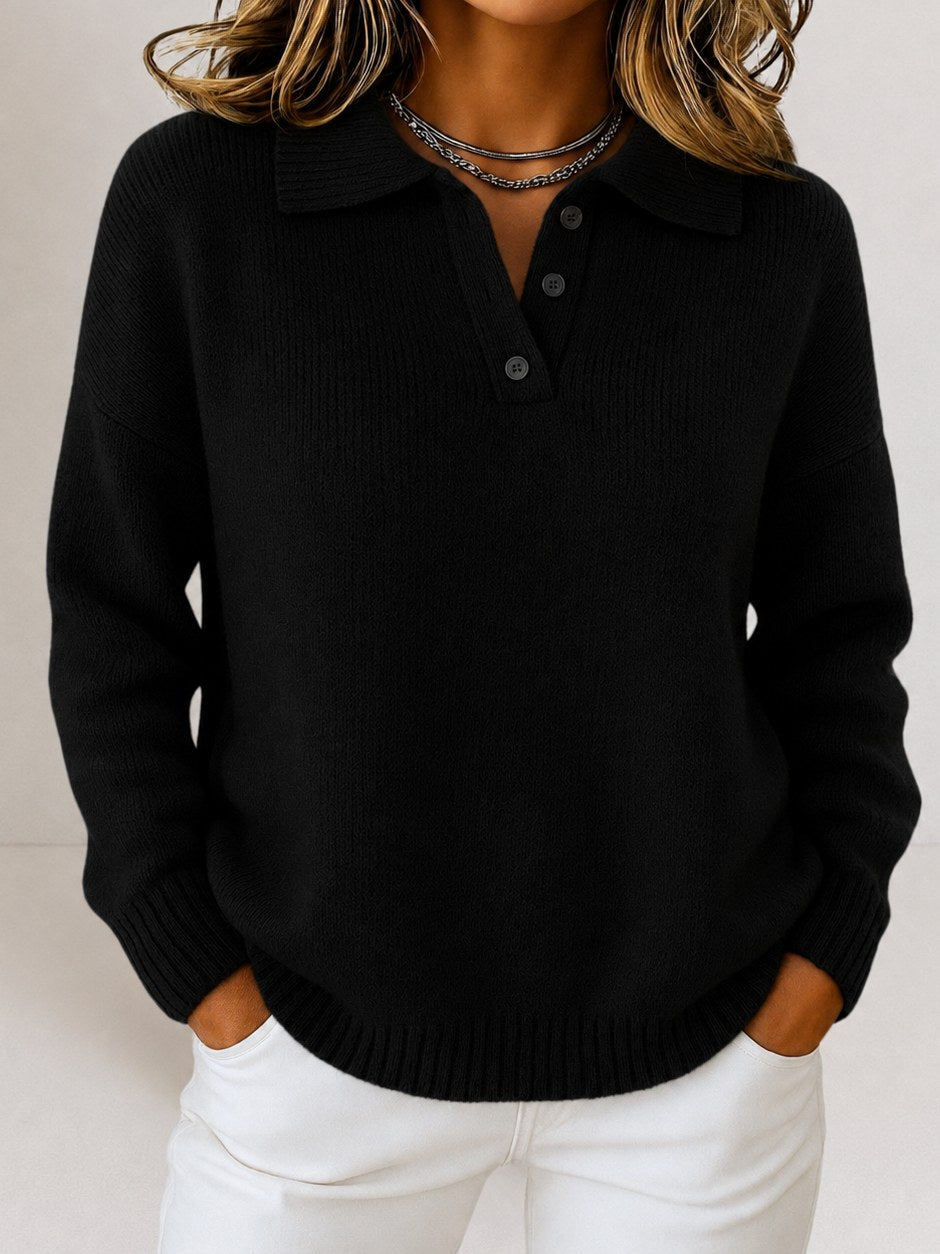 Women's Polo Sweater with Button Placket