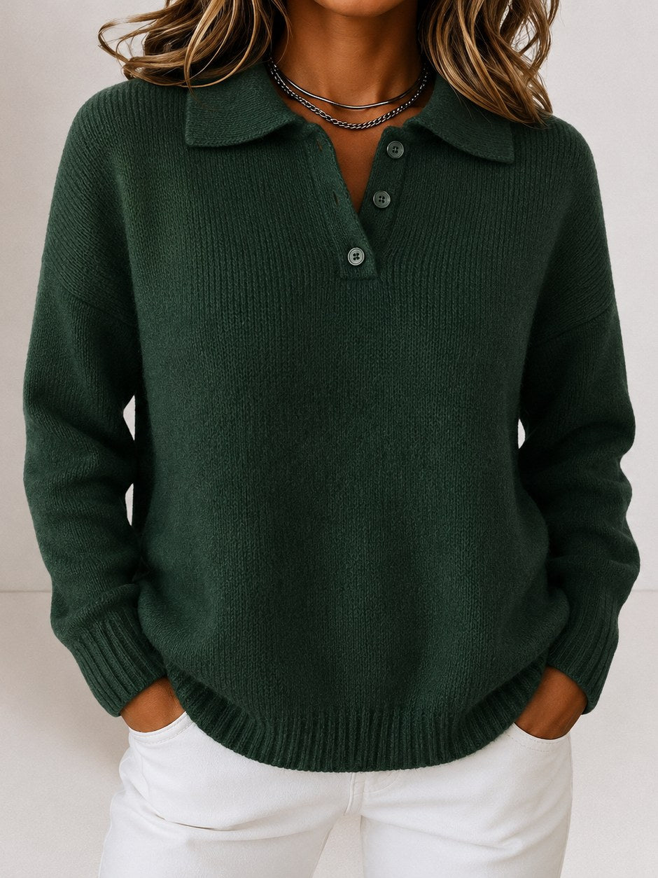 Women's Polo Sweater with Button Placket