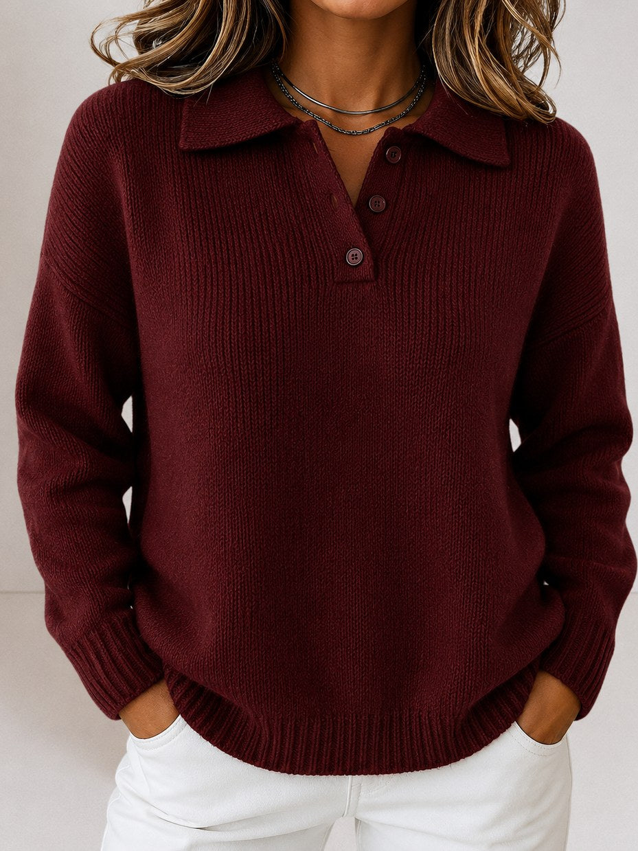 Women's Polo Sweater with Button Placket