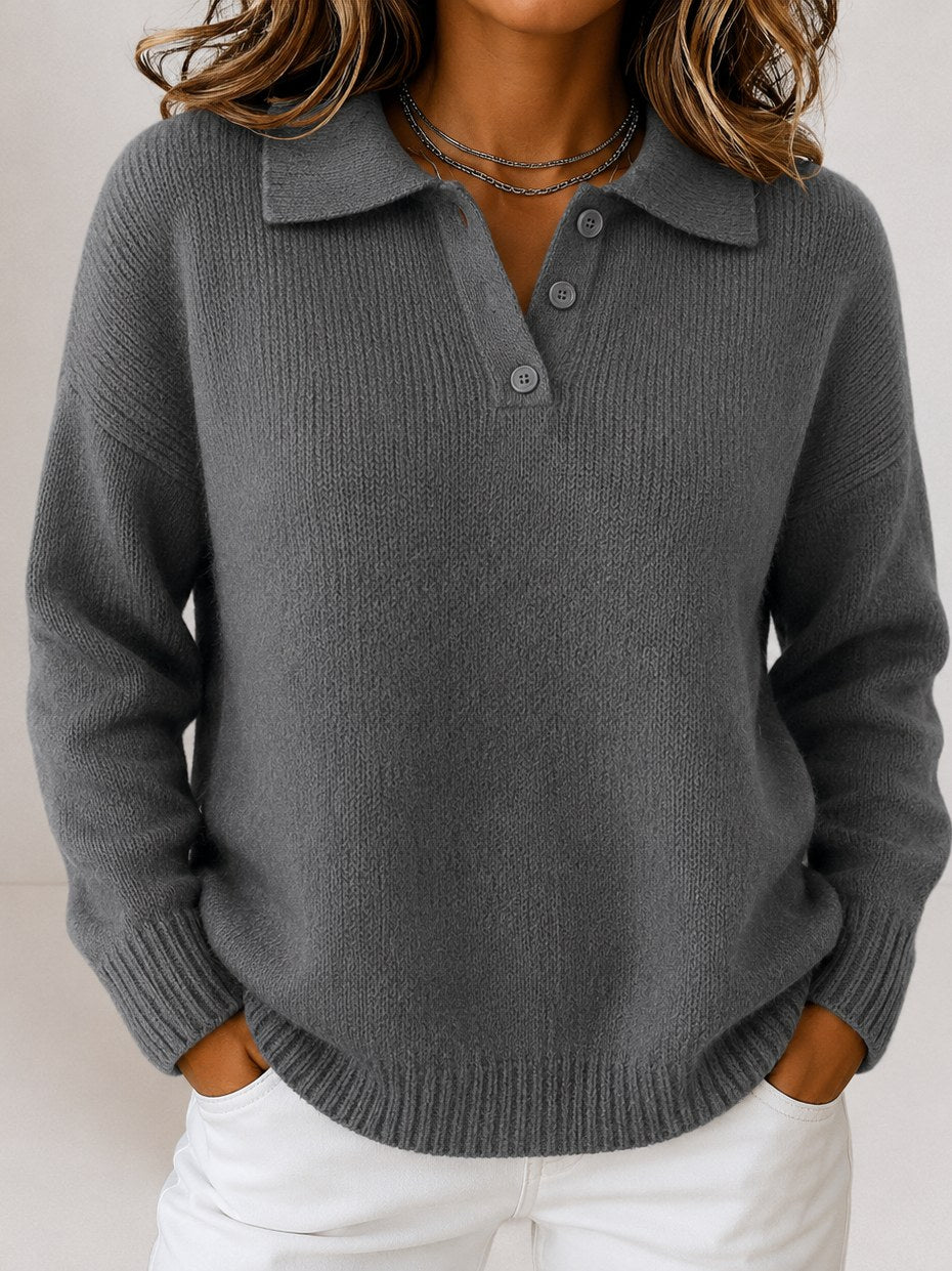 Women's Polo Sweater with Button Placket