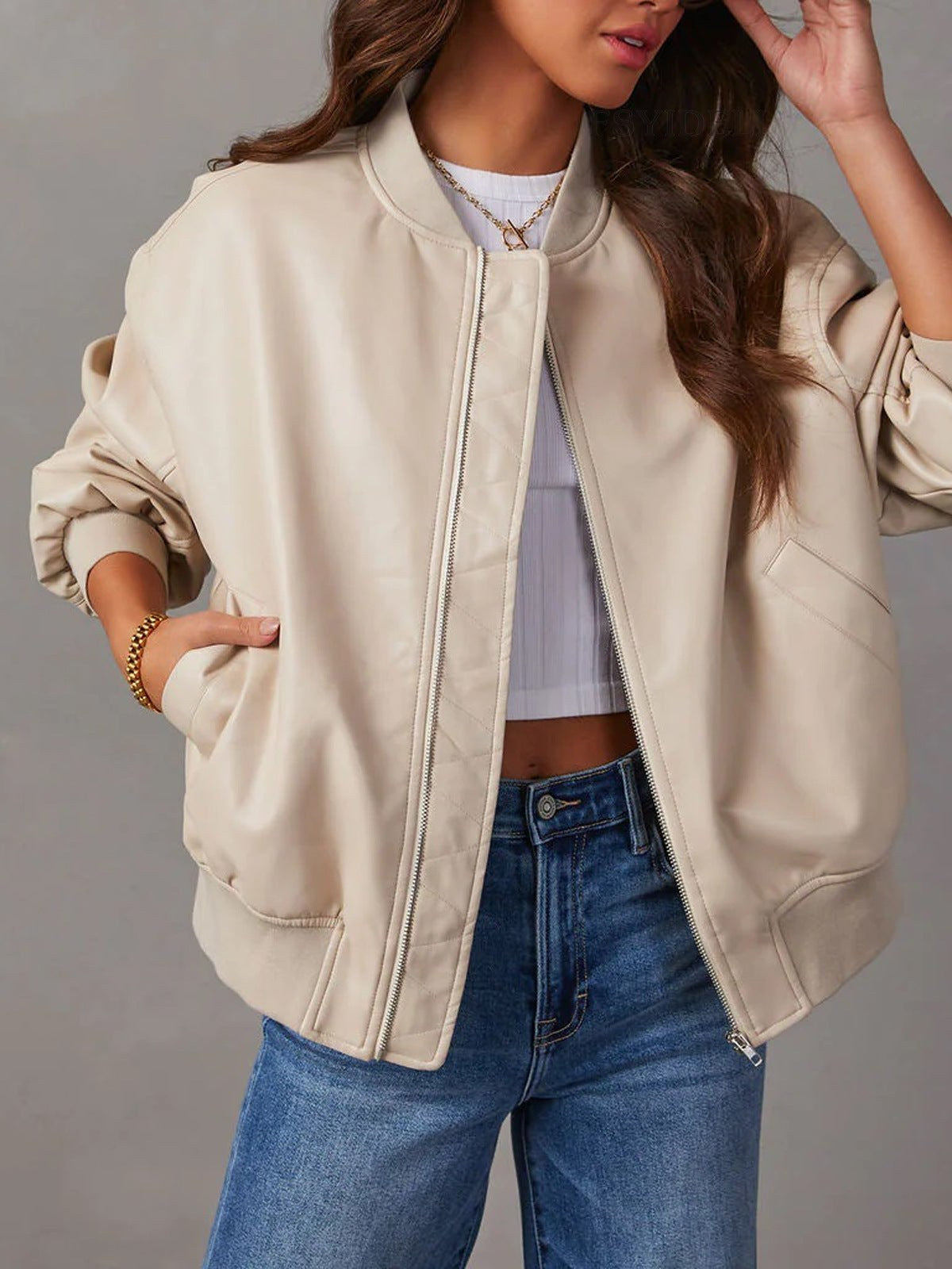 Women's Leather Bomber Jacket | Liv