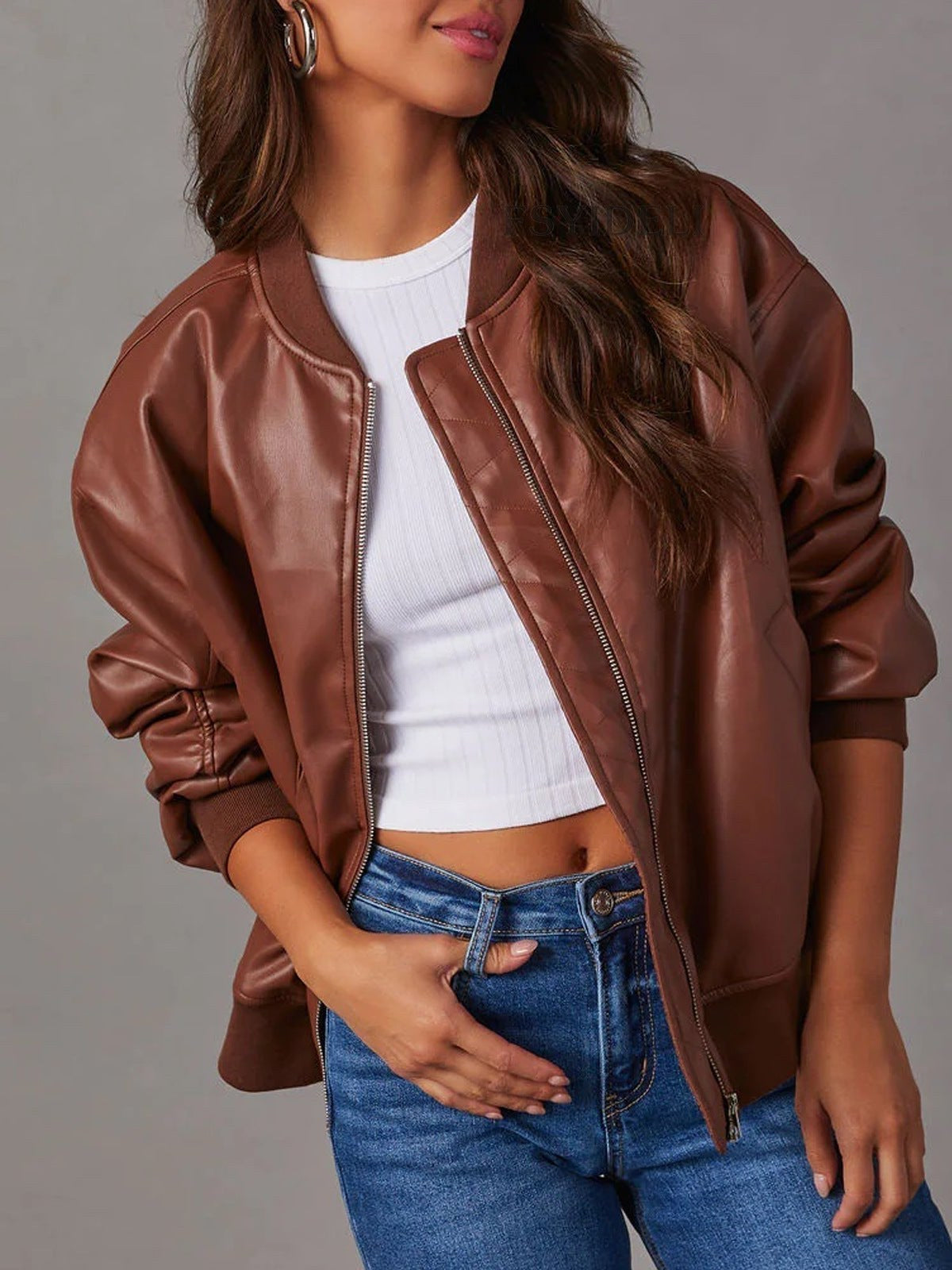 Women's Leather Bomber Jacket | Liv