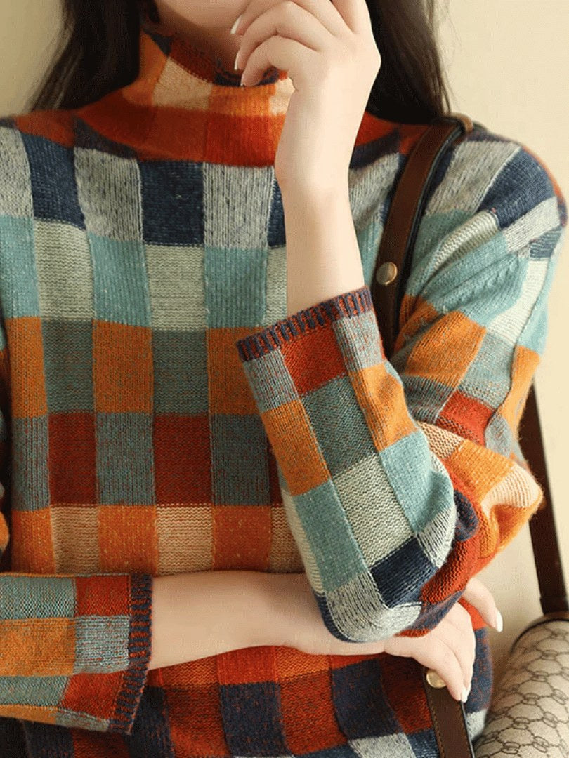 Women's Patchwork Cashmere Turtleneck Sweater | Ravelyn