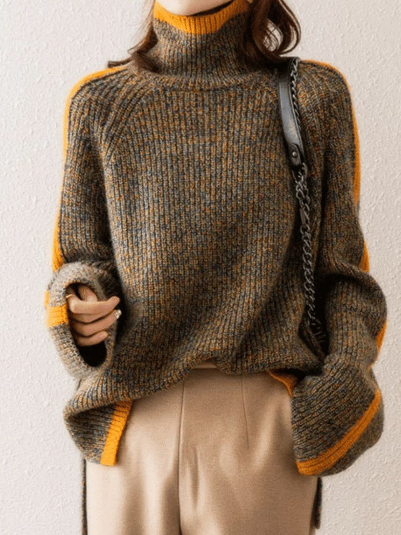 Women's Melange Cashmere Turtleneck Sweater | Ravelyn
