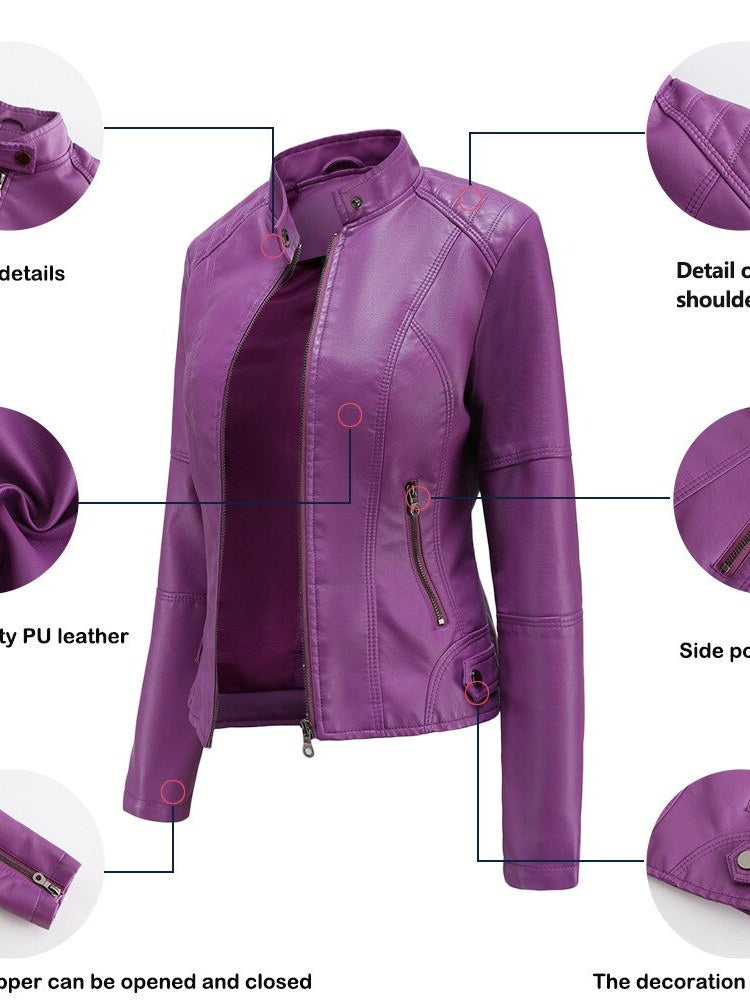 Women's Mao Collar Leather Jacket | Drune