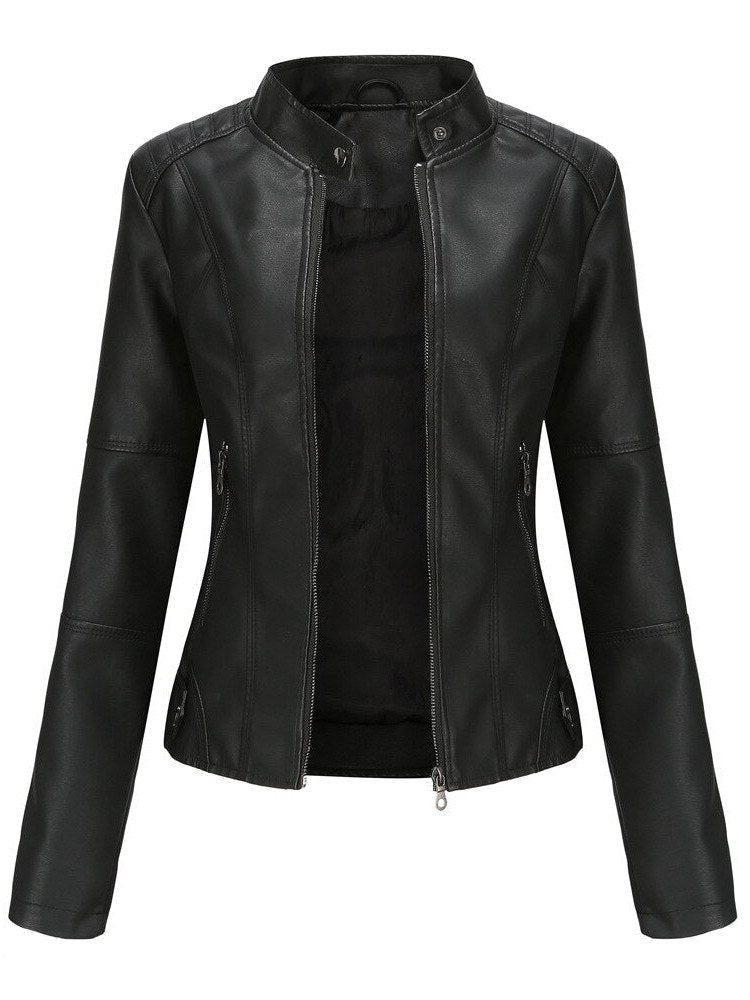 Women's Mao Collar Leather Jacket | Drune