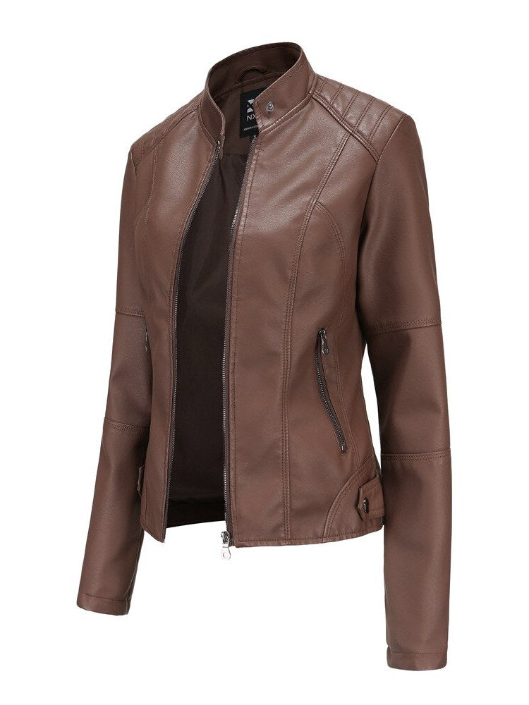 Women's Mao Collar Leather Jacket | Drune