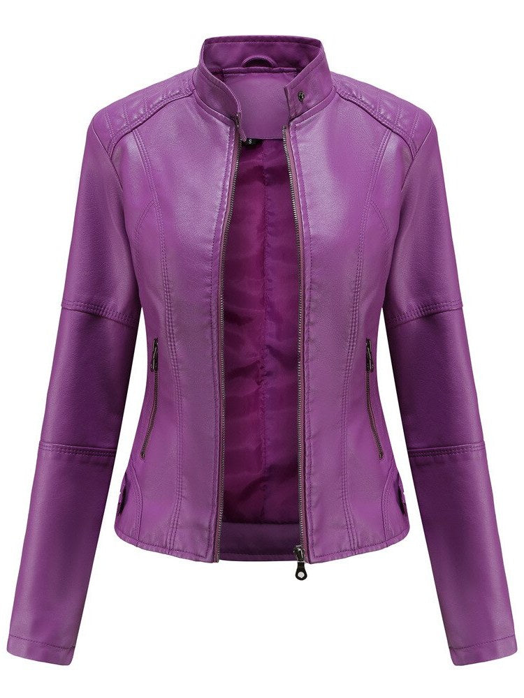 Women's Mao Collar Leather Jacket | Drune