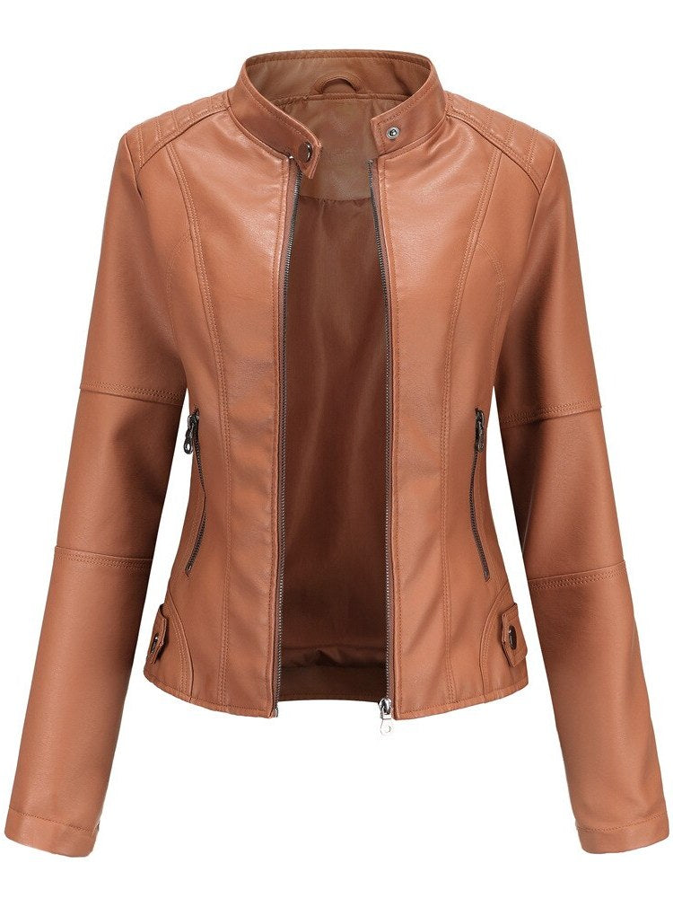 Women's Mao Collar Leather Jacket | Drune