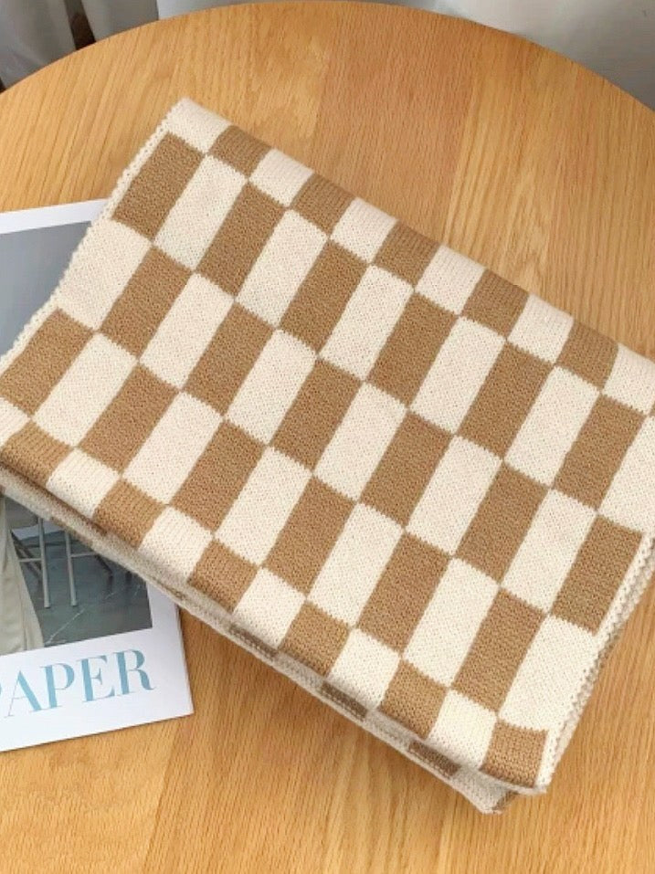 Checkered Wool Scarf for Women