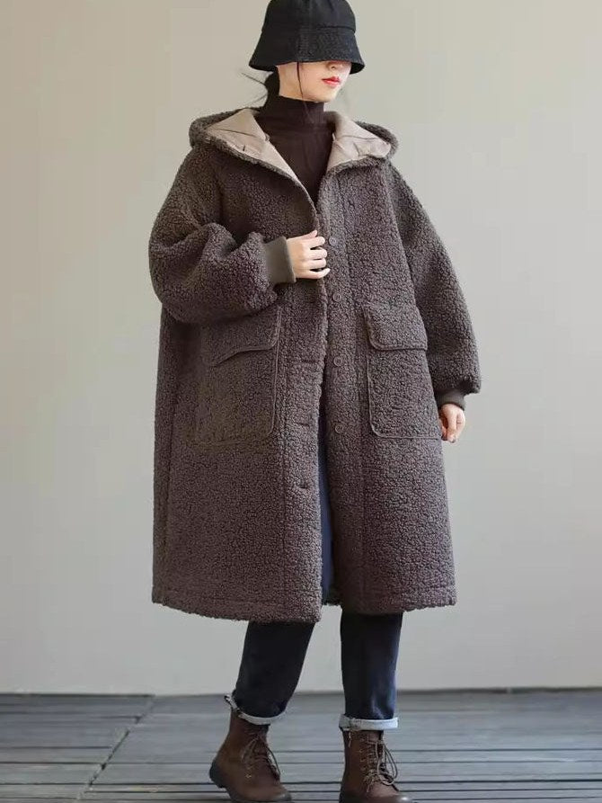 Women's Blue Hooded Faux Fur Coat