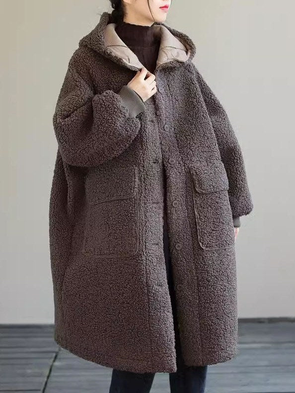 Women's Blue Hooded Faux Fur Coat