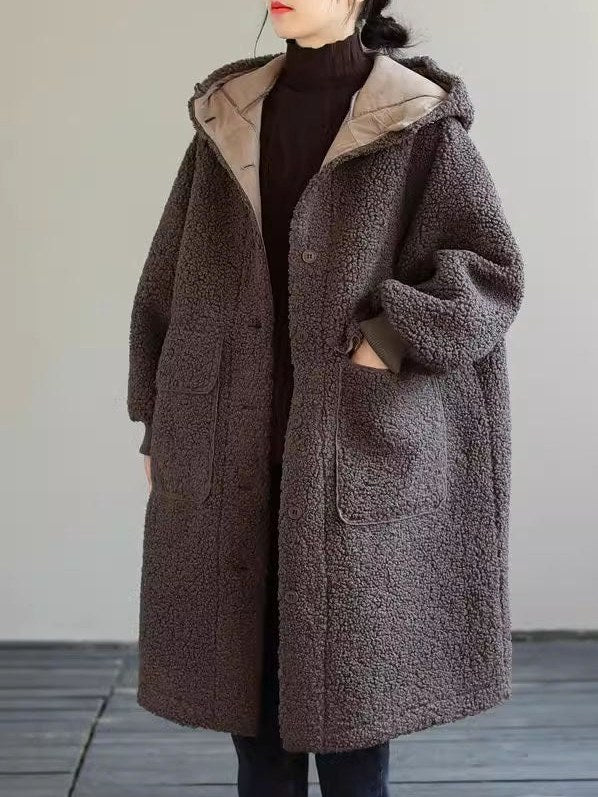 Women's Blue Hooded Faux Fur Coat