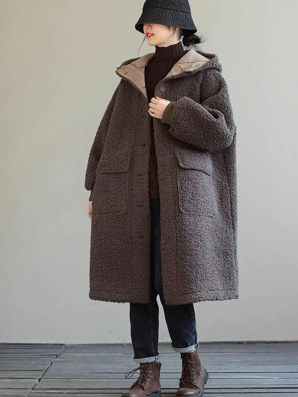 Women's Blue Hooded Faux Fur Coat