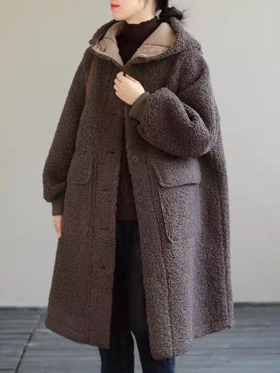 Women's Blue Hooded Faux Fur Coat