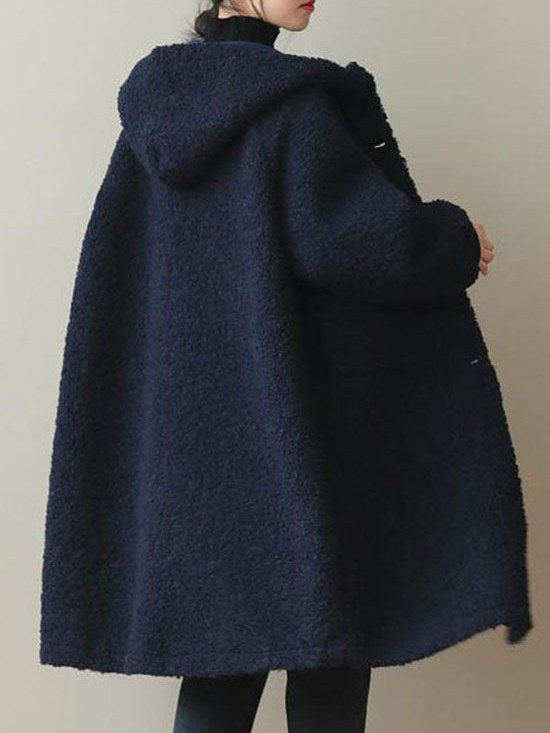 Women's Blue Hooded Faux Fur Coat