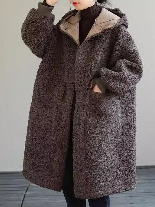 Women's Blue Hooded Faux Fur Coat
